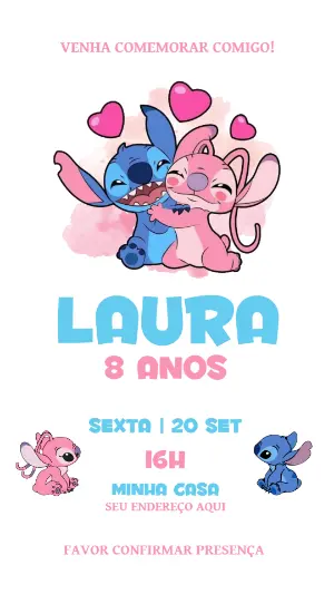 Invitación de cumpleaños Stitch – Estático – Pixel Lab