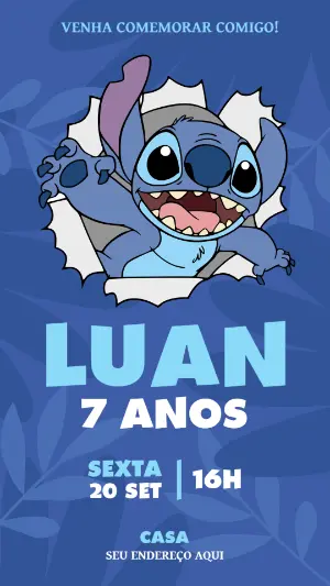 Convite de Aniversário Stitch para Editar Online