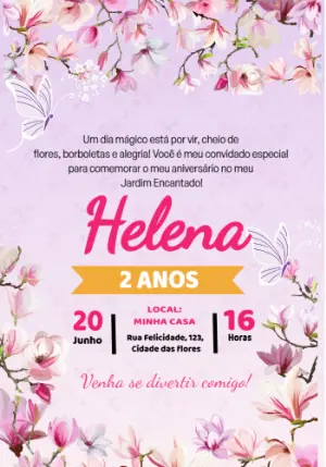 Convite Aniversário Jardim Encantado com Flores para Editar