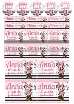 Kit de Etiquetas Escolares Minnie Rosa para Editar Online