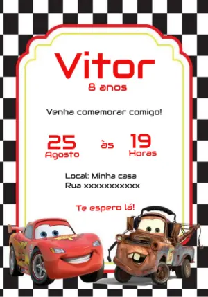 Convite de Aniversário Carros para Editar Online e Imprimir