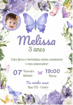 Convite Aniversário Jardim das Borboletas com Foto para Editar
