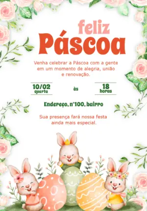 Convite de Páscoa com Coelhinhos Fofos para Editar Online