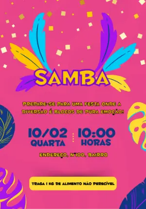 Convite de Carnaval Samba com Penas Coloridas para Editar