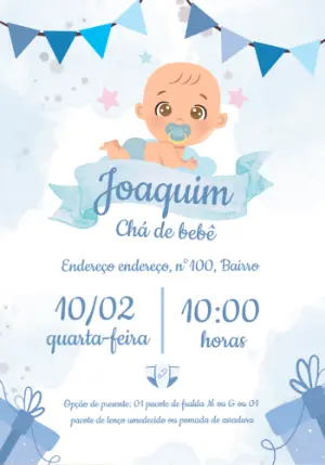 Convite Chá de Bebê Menino Aquarela para Editar Online