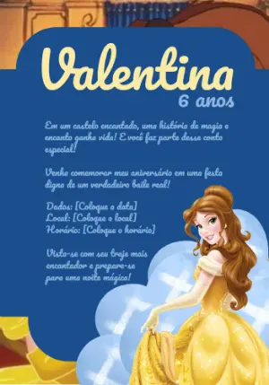 Convite Aniversário A Bela e a Fera para Editar Online