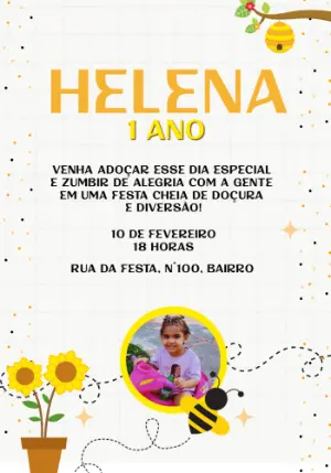 Convite Aniversário Abelhinha com Foto para Editar Online