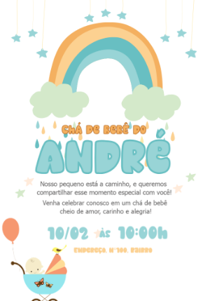 Convite Chá de Bebê Menino Arco-íris para Editar Online