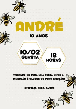 Convite de Aniversário Abelha com Favo de Mel para Editar