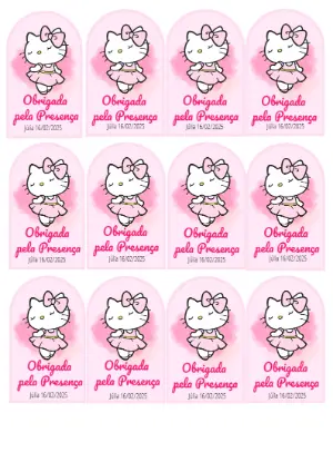 Tag de Agradecimento Hello Kitty Bailarina para Editar Online