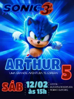 Convite de Aniversário Sonic 3 o Filme para Editar Online