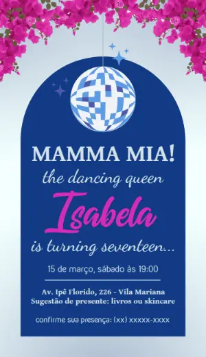 Convite de Aniversário Mamma Mia Dancing Queen para Editar