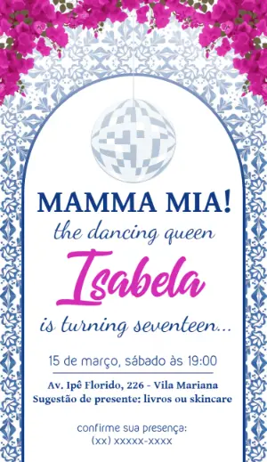 Convite Aniversário Mamma Mia Dancing Queen para Editar
