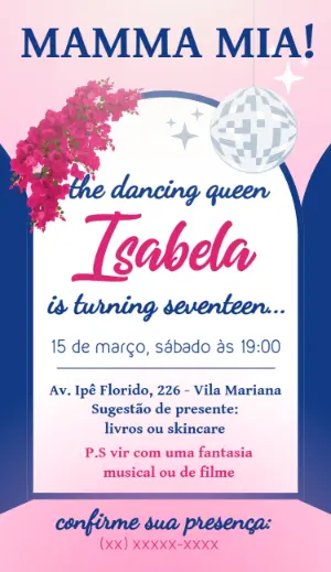 Convite Aniversário Mamma Mia Dancing Queen para Editar Online