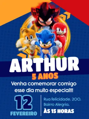 Convite de Aniversário Sonic 3 com Personagens para Editar