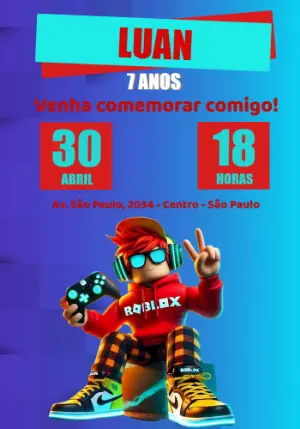 Invito di compleanno Roblox – Statico – Mayara Nascimento Sacaldassy