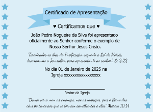 Certificado de Apresentação Igreja Azul com Estrelas para Editar