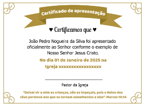 Certificado de Apresentação de Criança para Editar Online