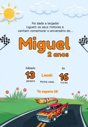 Convite de Aniversário HotWheels para Editar Online