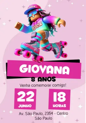 Convite Aniversário Roblox Menina Gamer para Editar Online