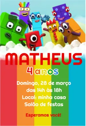 Convite de Aniversário Numberblocks para Editar Online