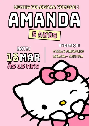 Convite de Aniversário Hello Kitty para Editar Online