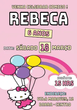 Convite de Aniversário Hello Kitty para Editar Online