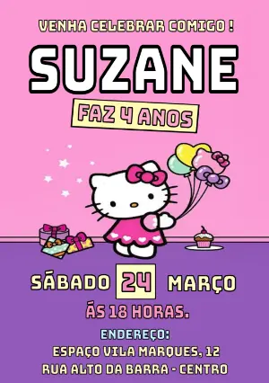 Convite de Aniversário Hello Kitty para Editar Online