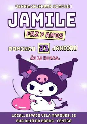 Convite de Aniversário Kuromi Estilo Rebelde para Editar Online