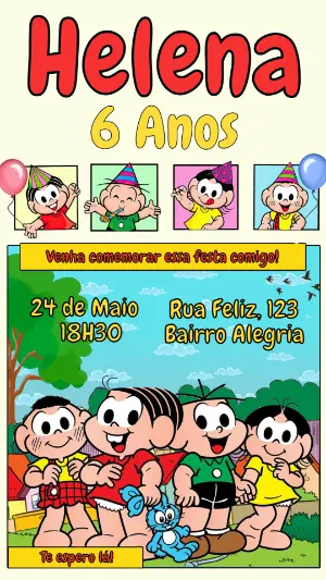 Convite Aniversário Turma da Mônica para Editar Online