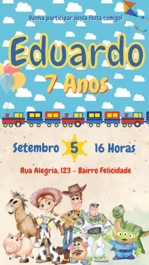 Convite Aniversário Toy Story Aquarela para Editar Online