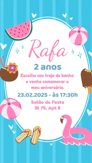 Convite Aniversário Pool Party Infantil para Editar Online