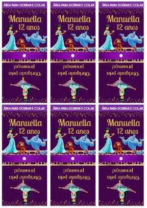 Capa de Pirulito Aniversário Aladdin e Jasmine para Editar