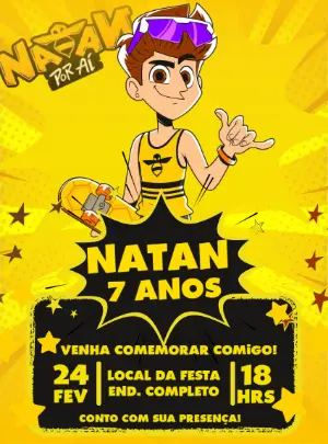 Convite Aniversário Natan por Aí Editável Online