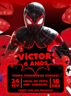 Convite Aniversário Homem Aranha Miles Morales para Editar