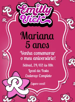Convite de Aniversário Emilly Vick para Editar Online