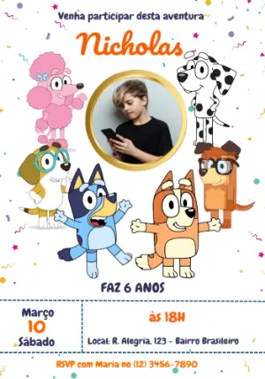 Invito di compleanno Bluey – Statico – Julia B