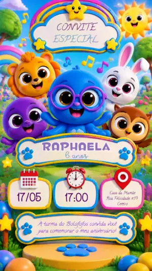 Convite Digital Bolofofos | Aniversário Infantil Editável
