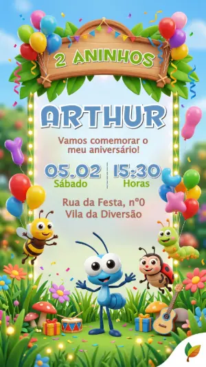 Convite de Aniversário Infantil Bob Zoom Editável