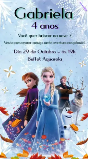 Convite Animado Aniversário Frozen com Personagens para Editar
