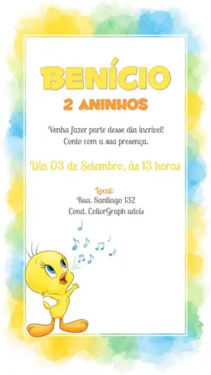 Convite Aniversário Piu Piu Baby Looney Tunes para Editar