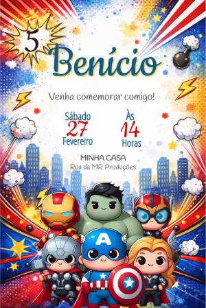 Convite Digital Vingadores Baby Editável para Aniversário