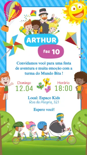 Convite de Aniversário Mundo Bita para Editar Online