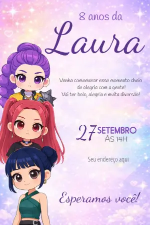 Invitation d'anniversaire KPop Demon Hunters – Statique – MR Produções