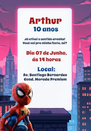 Convite de Aniversário Homem Aranha para Editar Online