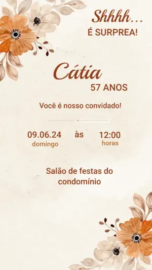 Convite de Aniversário Surpresa Floral Aquarela para Editar