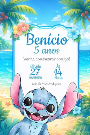 Convite de Aniversário Stitch Tropical para Editar Online