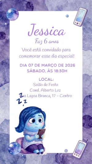 Convite Aniversário Infantil Tristeza Aquarela para Editar
