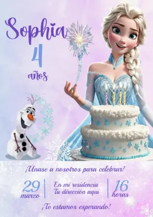 Invitación de Cumpleaños de Frozen con Elsa para Editar Online