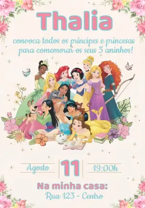 Invitación de cumpleaños Princesas – Estático – Convites e Artes Digitais